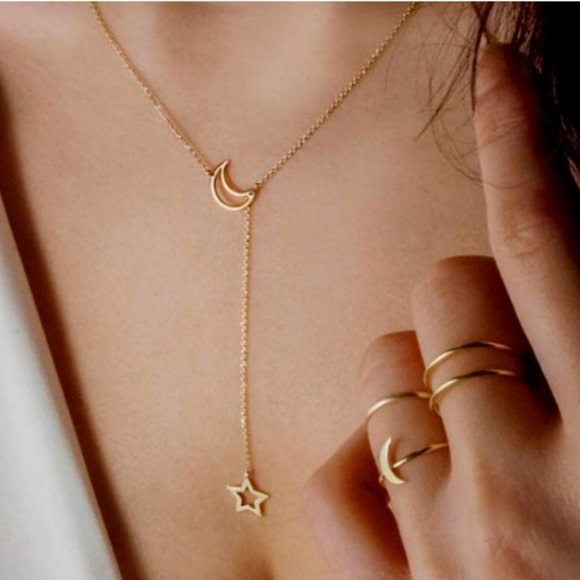 LiveChicStyle Jewelry - 2/$20 Star drop in Crescent Moon Gold or Silver Necklace